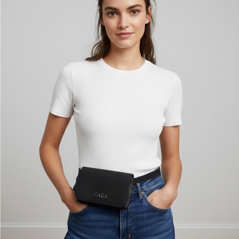 ✨Zara✨ Elegant Black Fanny Pack Waist Bag Faux Leather